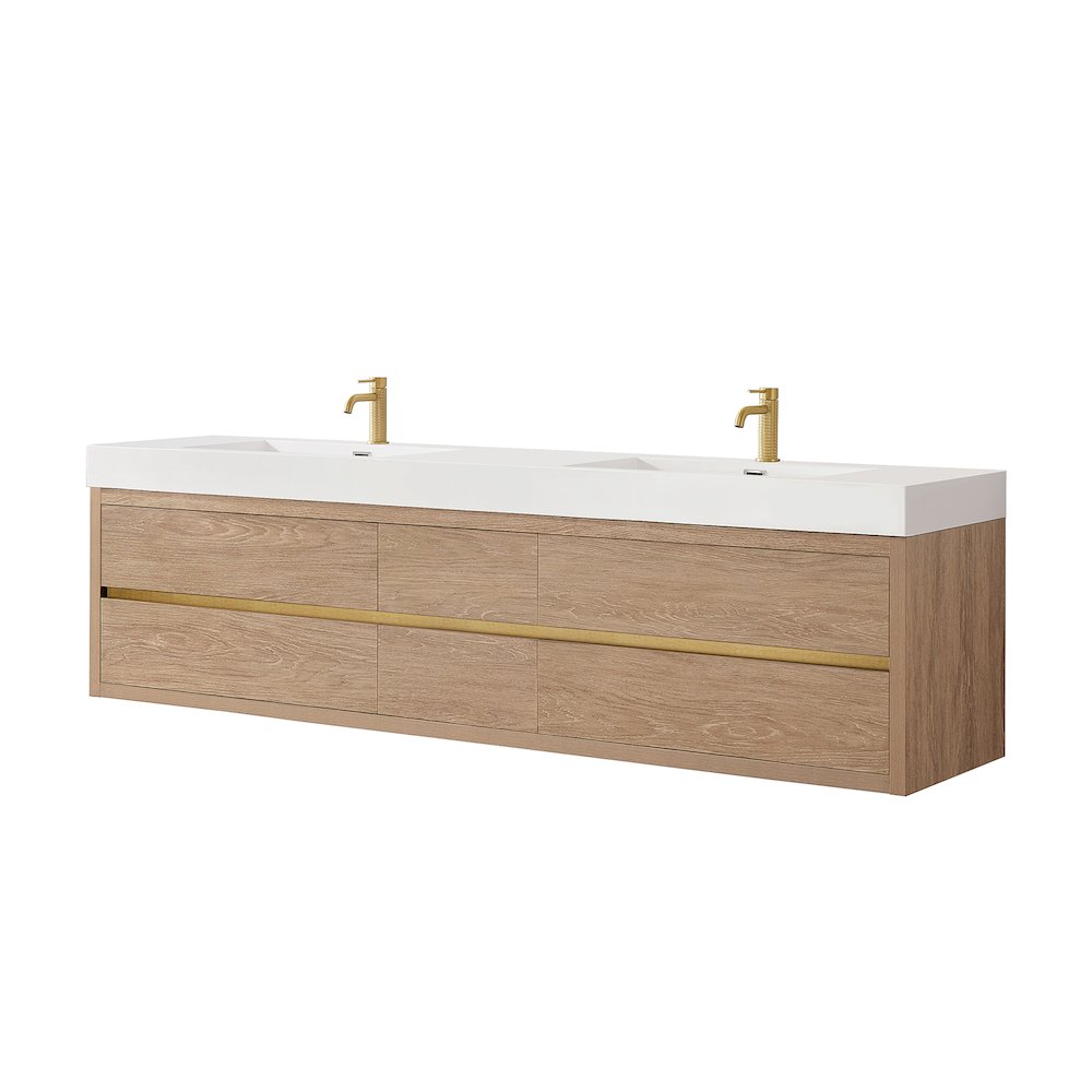 Palencia 84" Double Sink Wall-Mount Bath Vanity in North American Oak. Picture 1