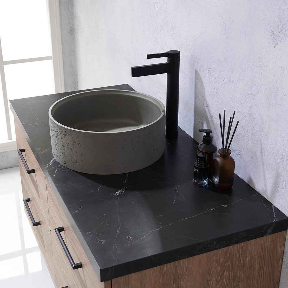 Single Sink Bath Vanity with Black Sintered Stone Top with Concrete Sink. Picture 8