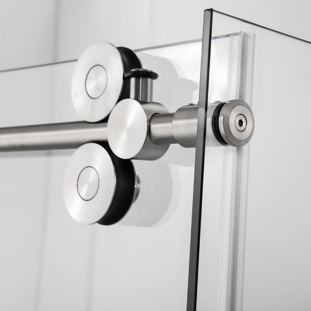Rectangle Single Sliding Frameless Shower Enclosure in Brushed Nickel. Picture 4