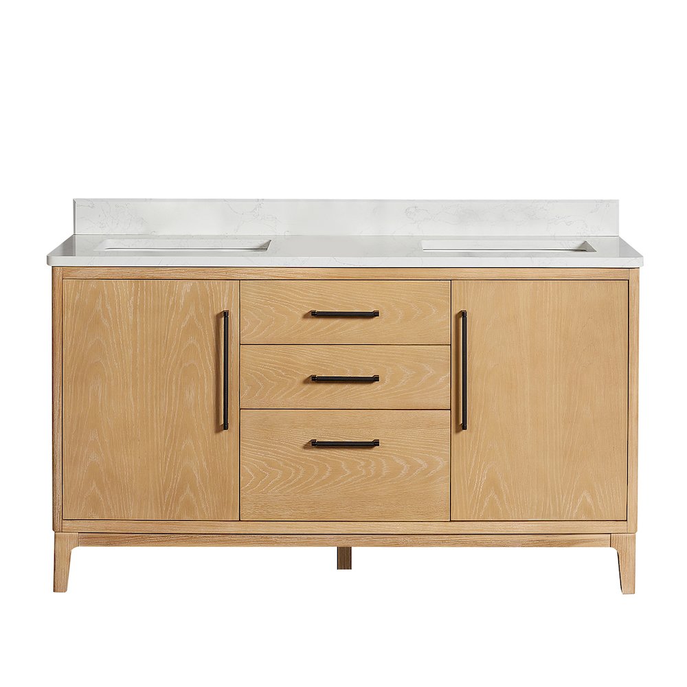 Gara 60M" Free-standing Double Bath Vanity in Washed Ash Grey. Picture 2