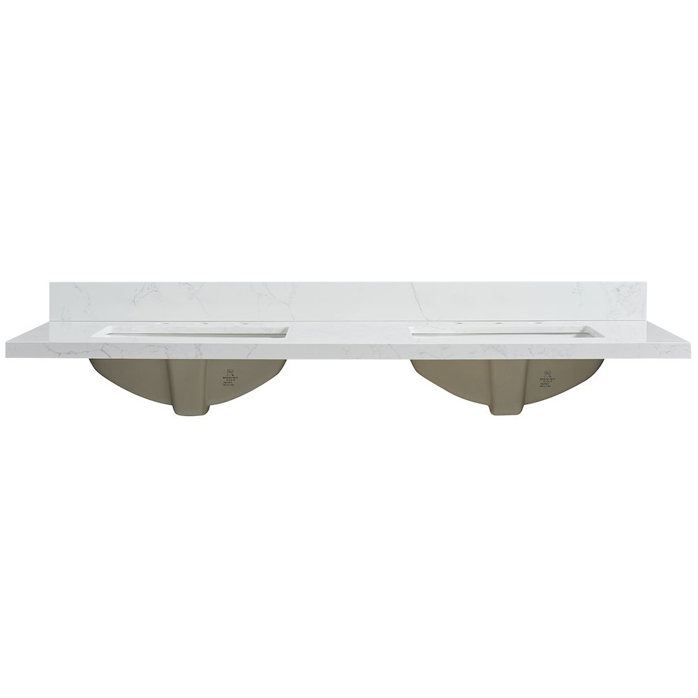 Composite Stone Vanity Top in Grain White with White Rectangular Double Sink. Picture 6