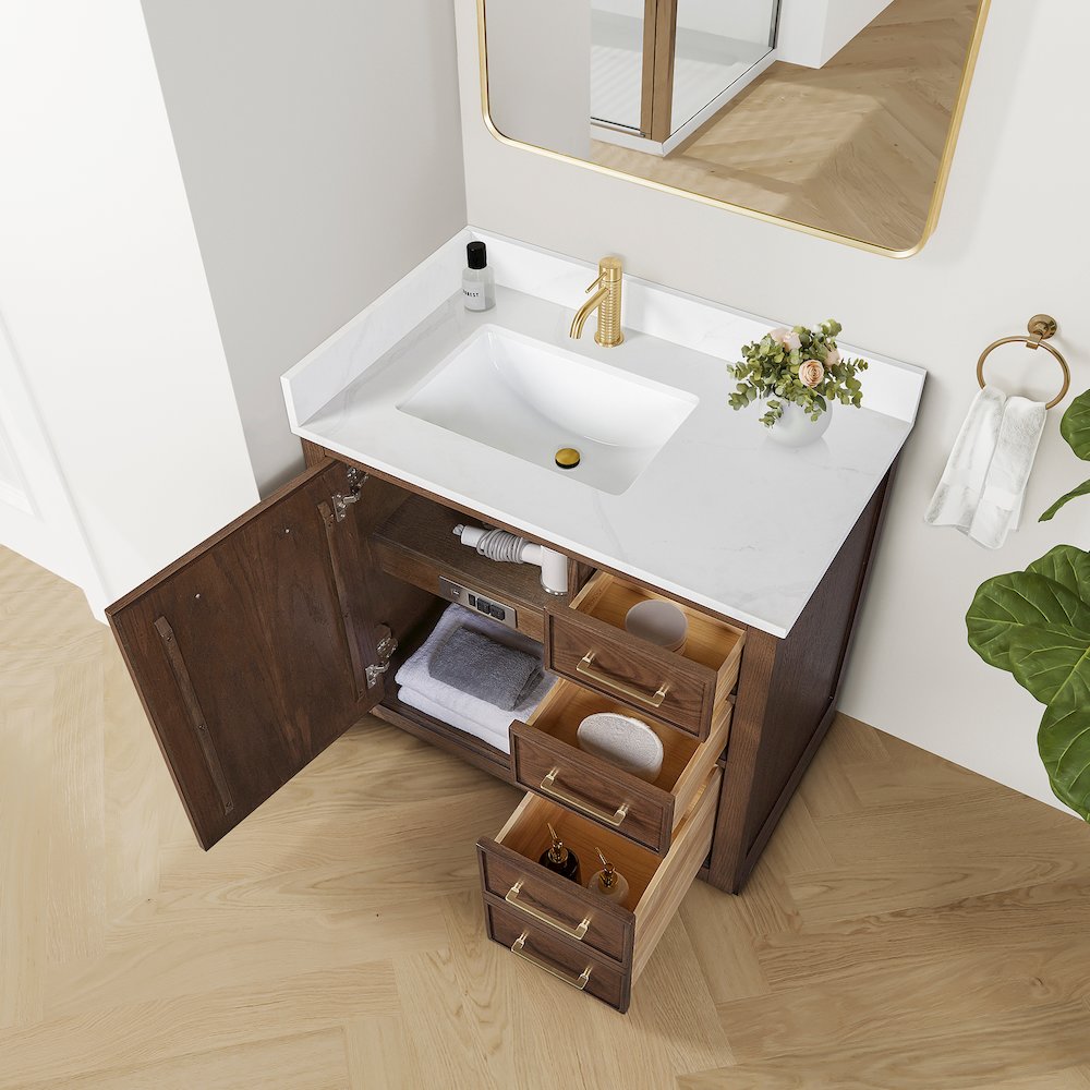 Jakarta 36" Freestanding Single Bath Vanity in Aged Dark Brown Oak. Picture 6