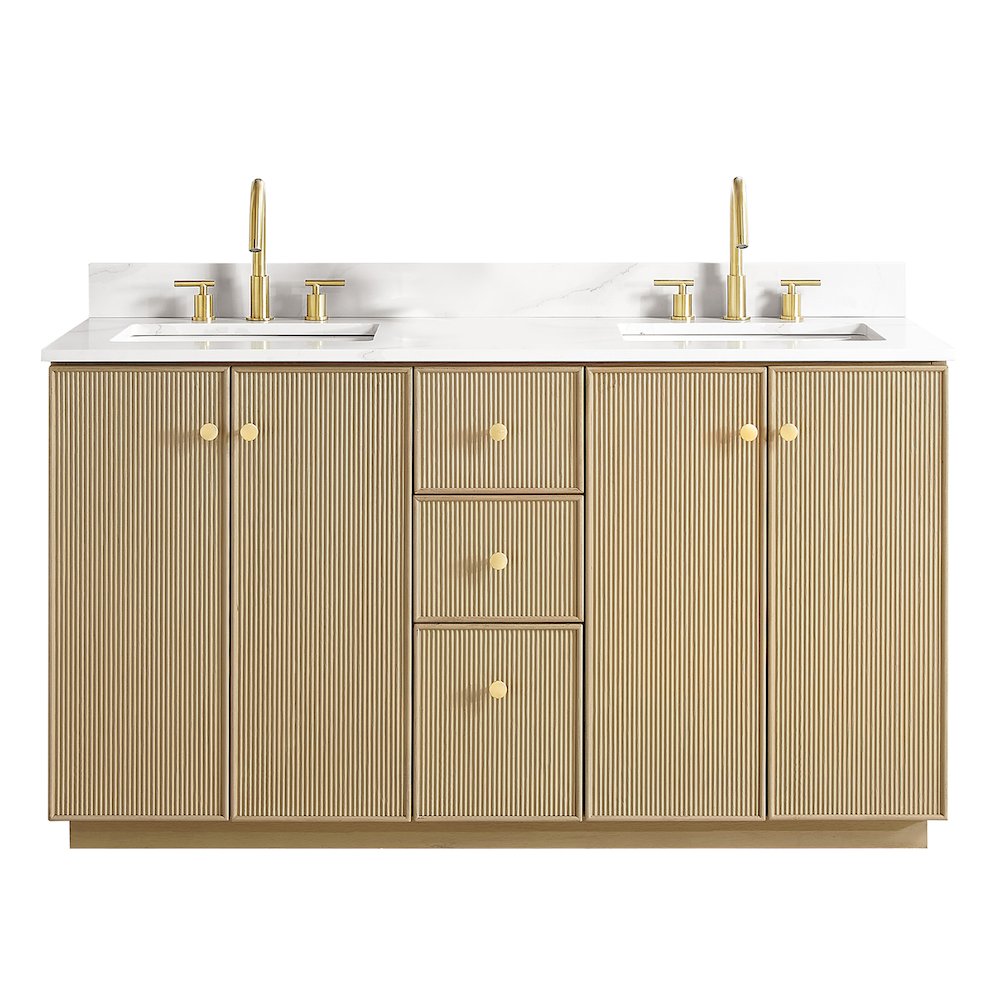 Oza 60M" Free-standing Double Bath Vanity in Aged Natural Oak. Picture 1