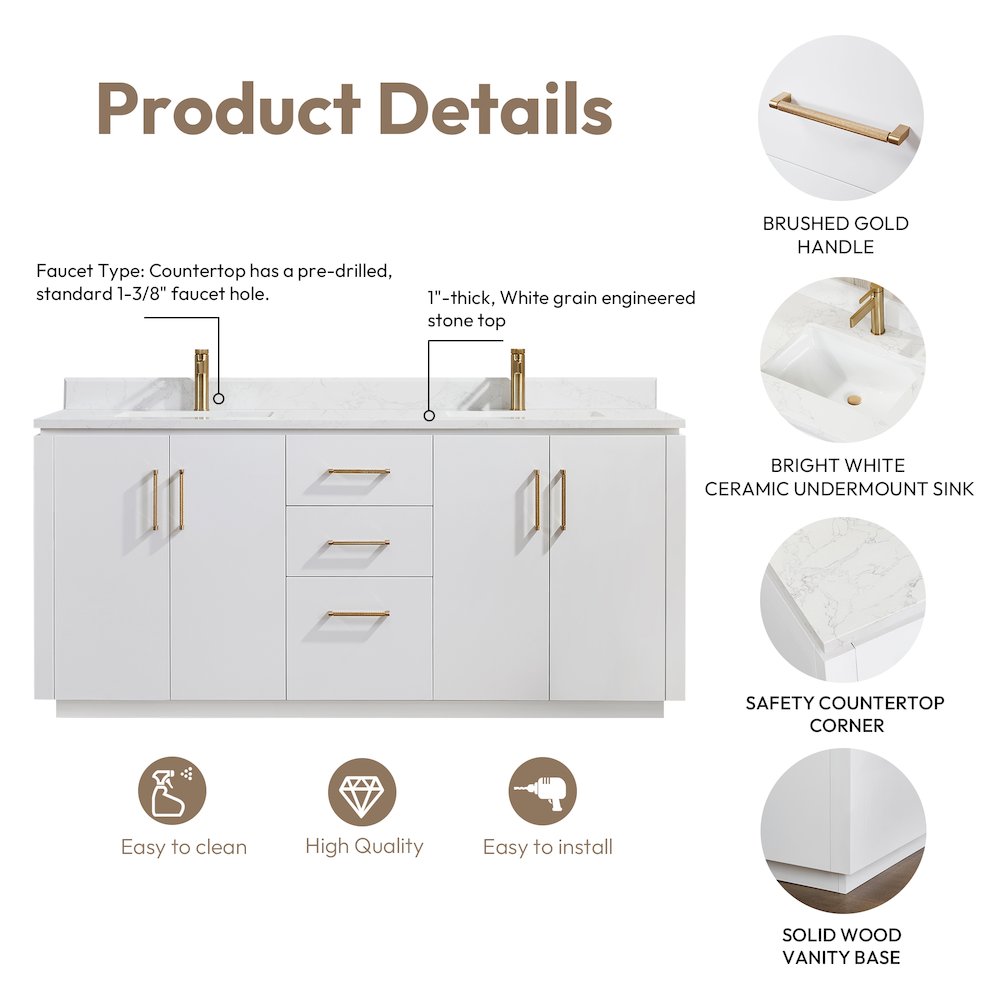 San 72" Free-standing Double Bath Vanity in White. Picture 13