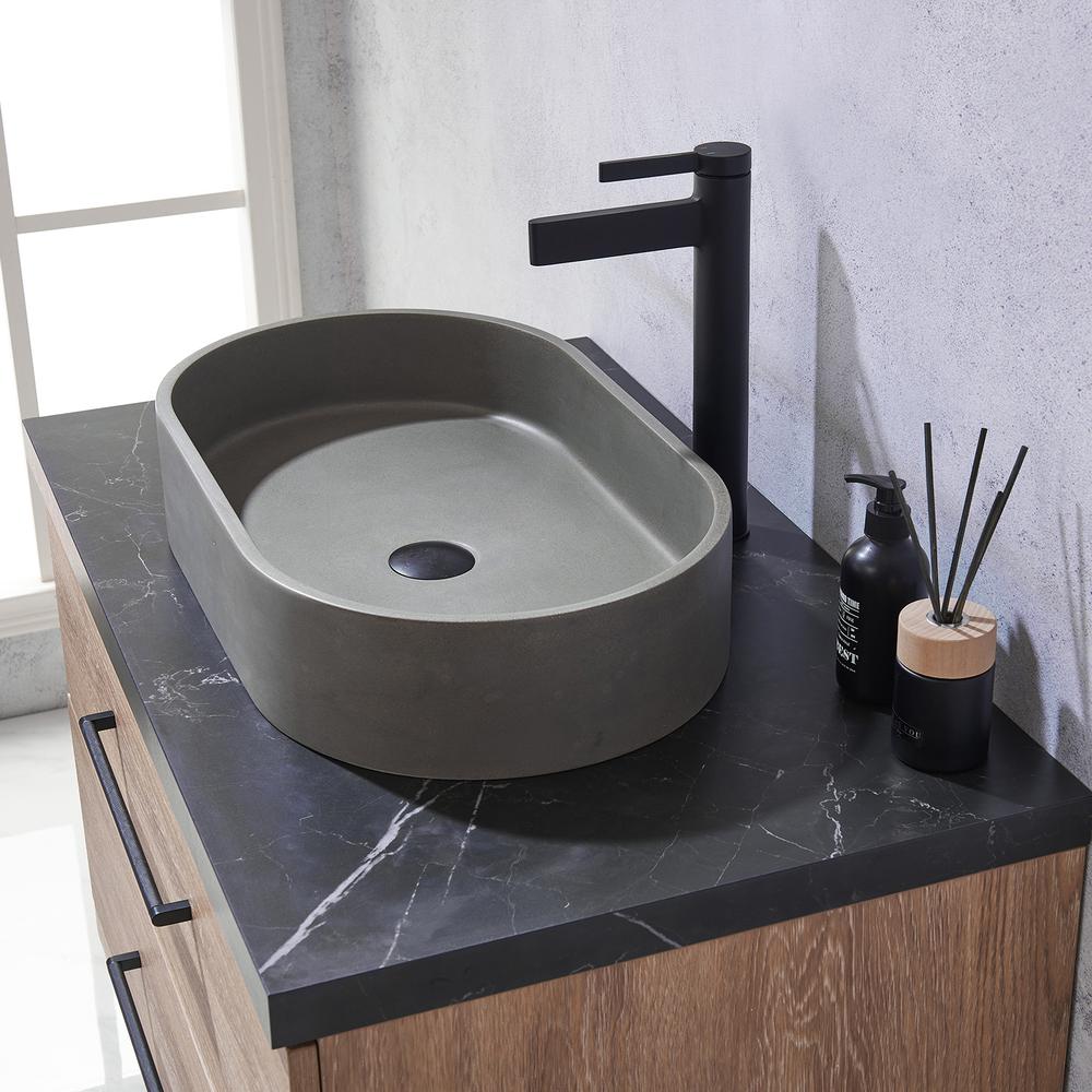 Single Sink Bath Vanity with Black Sintered Stone Top with Concrete Sink. Picture 10