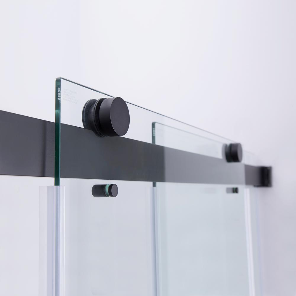 Spezia 56" W x 76" H Double Sliding Frameless Shower Door in Matte Black. Picture 5