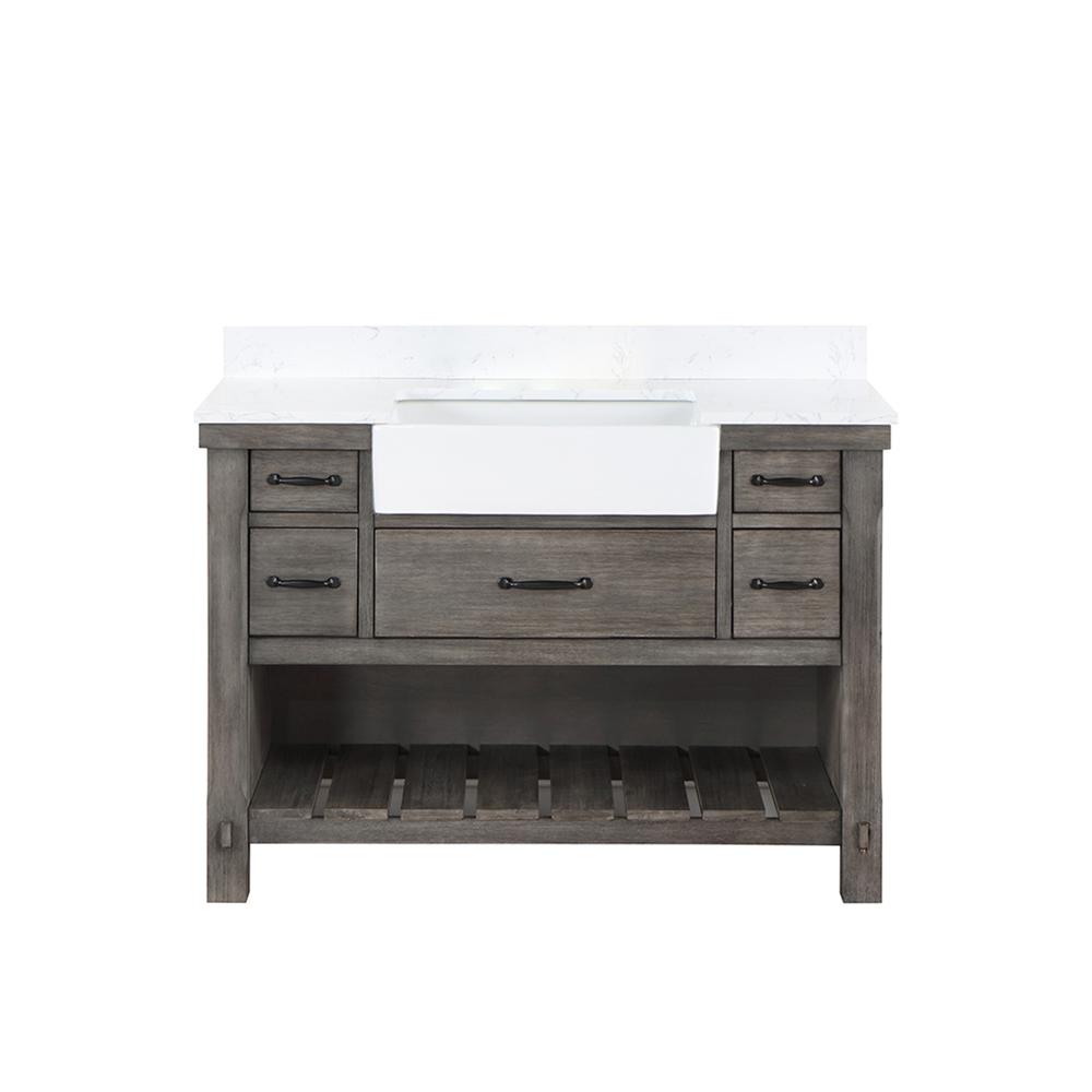 Single Bath Vanity with Composite Stone Top, White Farmhouse Basin. Picture 2
