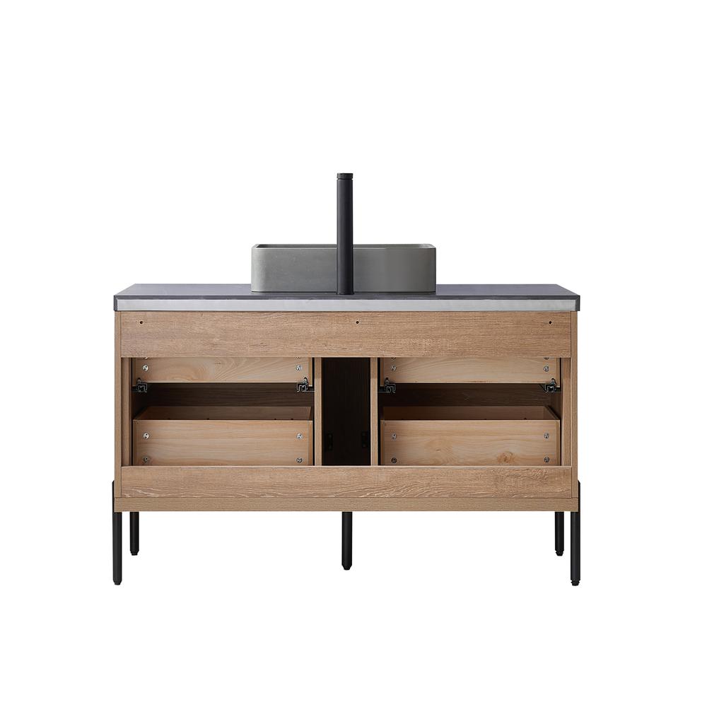 Single Sink Bath Vanity with Sintered Stone Top with Concrete Sink and Mirror. Picture 3