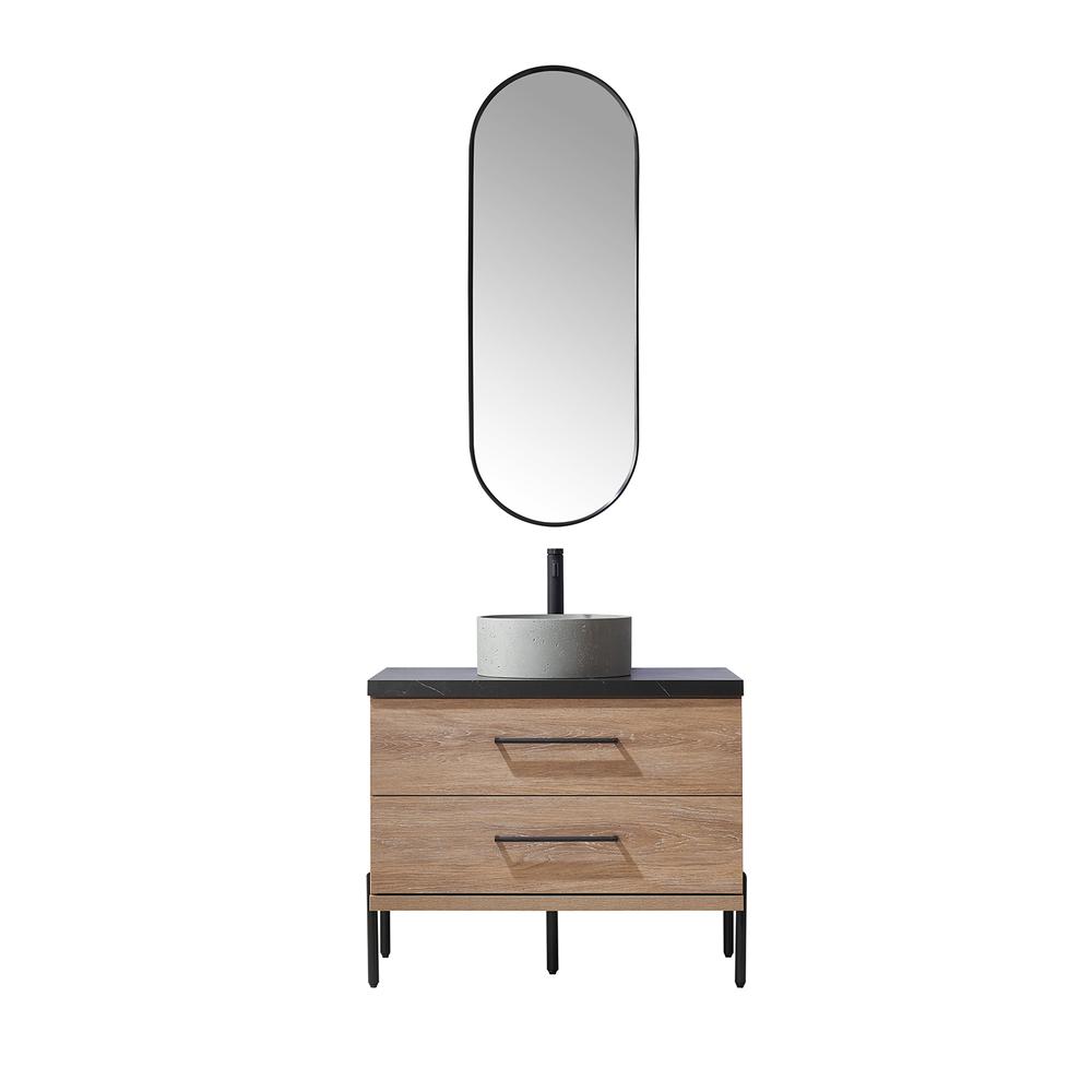 Single Sink Bath Vanity with Sintered Stone Top with Concrete Sink and Mirror. Picture 1