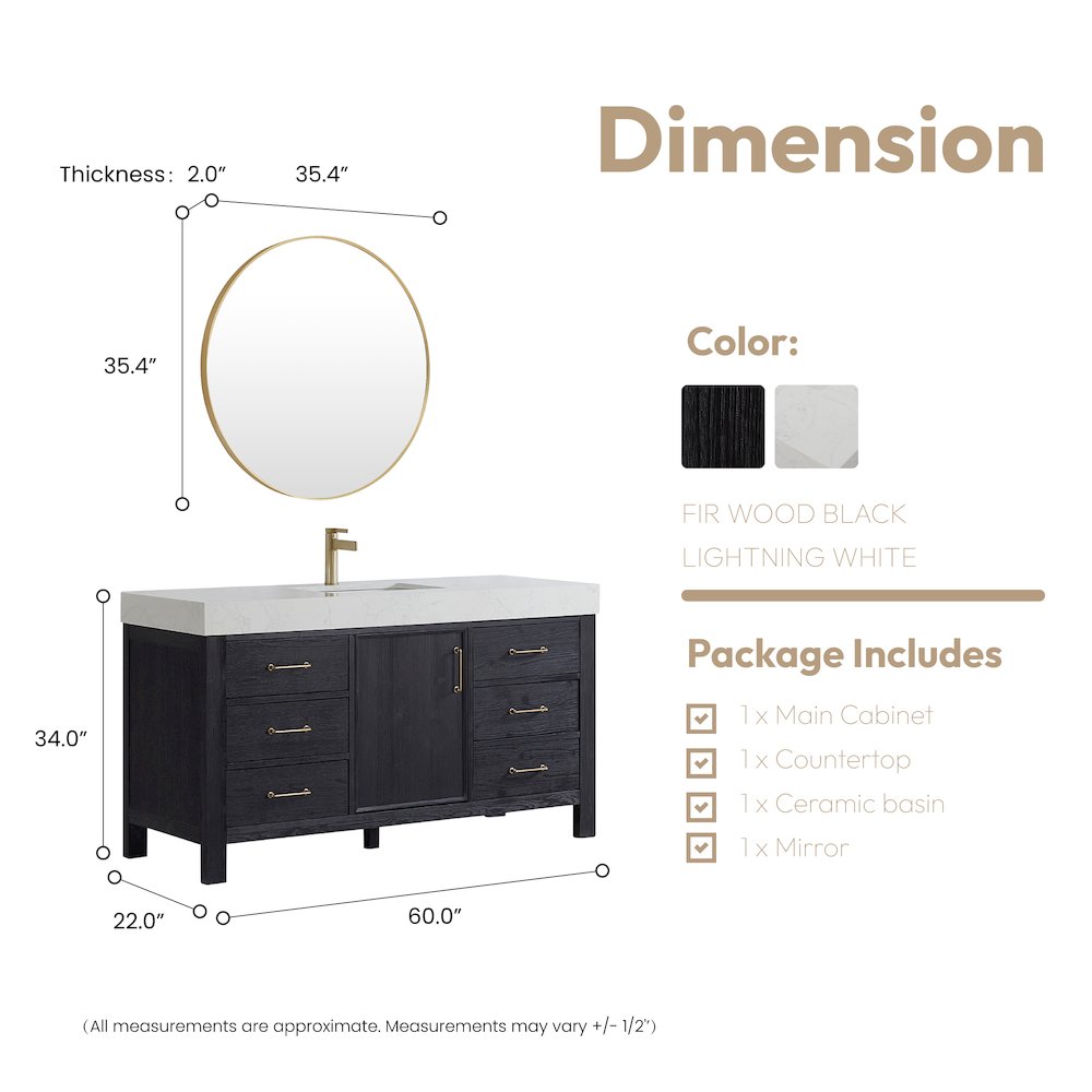 León 60in. Free-standing Single Bathroom Vanity in Fir Wood Black. Picture 17