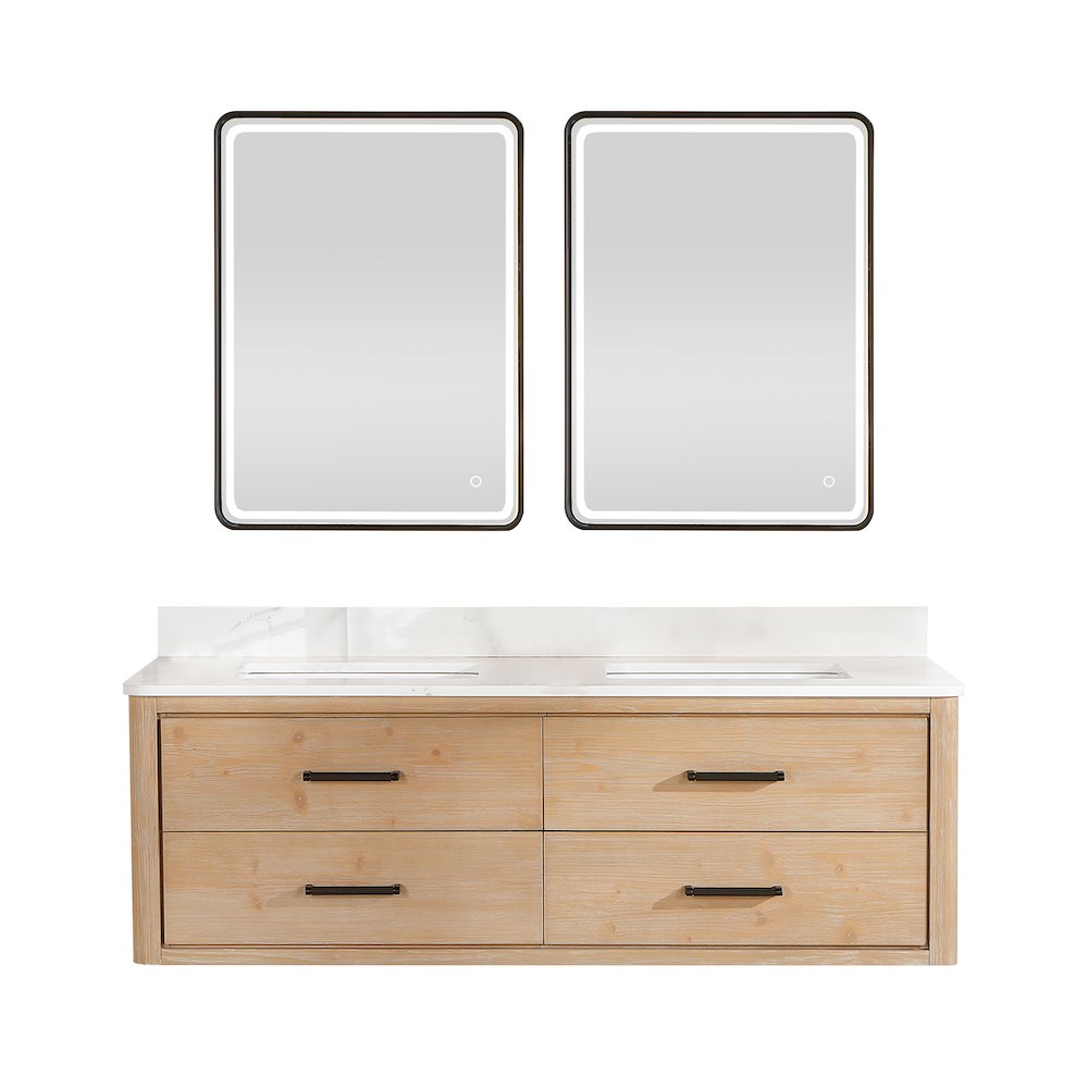 Cristo 60M" Floating Double Bath Vanity in Fir Wood Brown. Picture 2