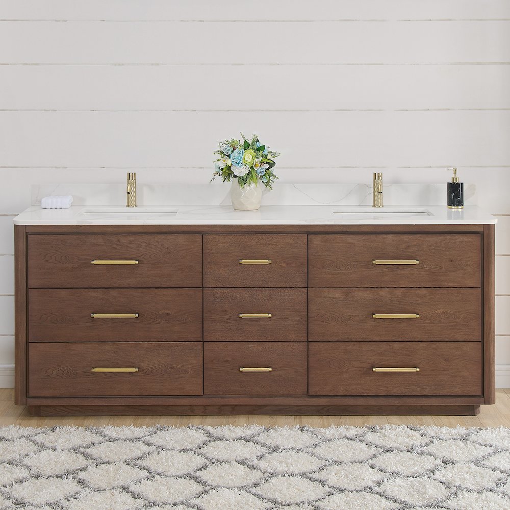 Porto 84" Free-standing Double Bath Vanity in Aged Dark Brown Oak. Picture 3