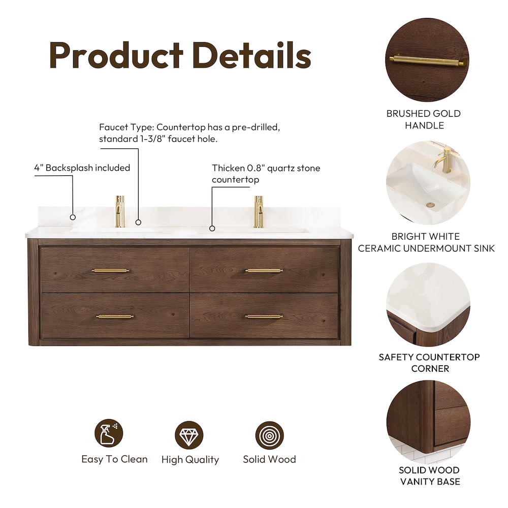 Cristo 60M" Floating Double Bath Vanity in Aged Dark Brown Oak. Picture 16
