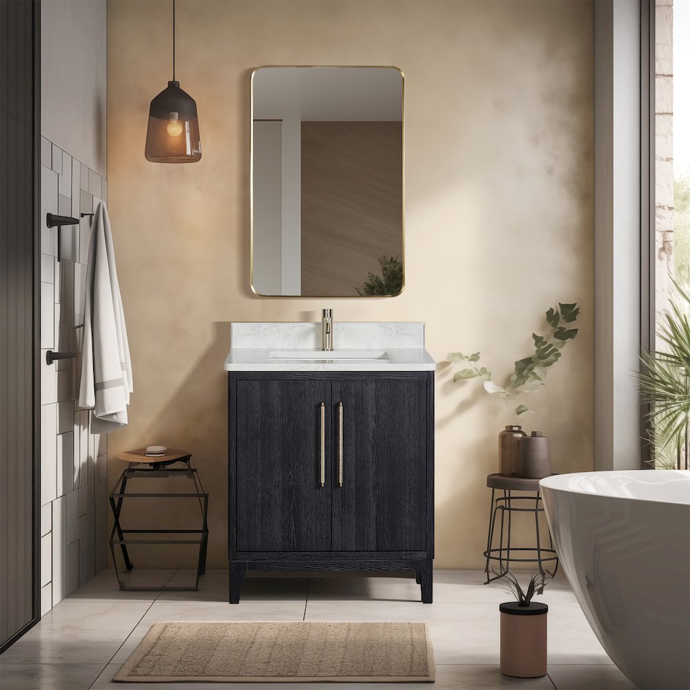 Gara 30" Free-standing Single Bath Vanity in Fir Wood Black. Picture 4