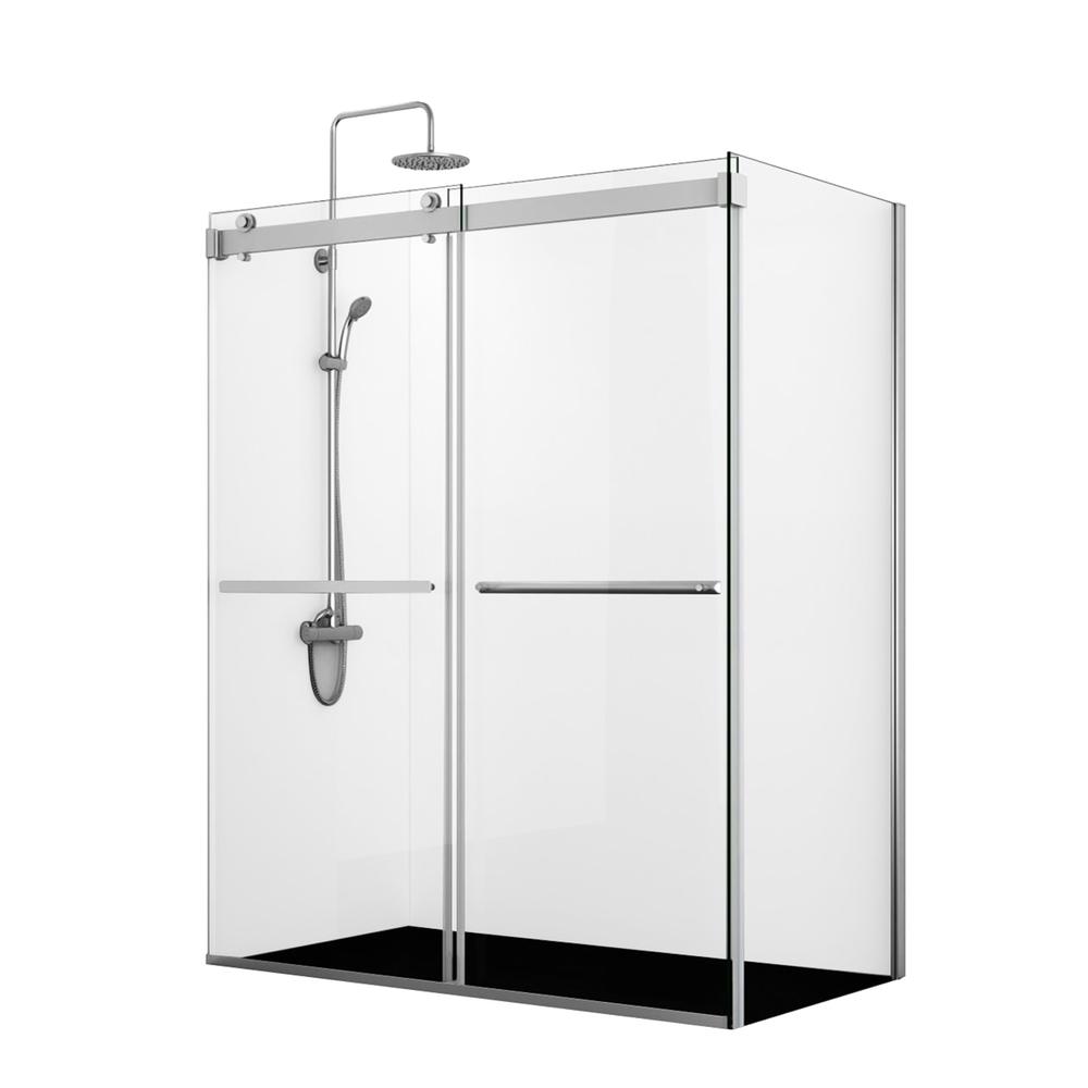 Rectangle Double Sliding Frameless Shower Enclosure in Polished Chrome. Picture 1