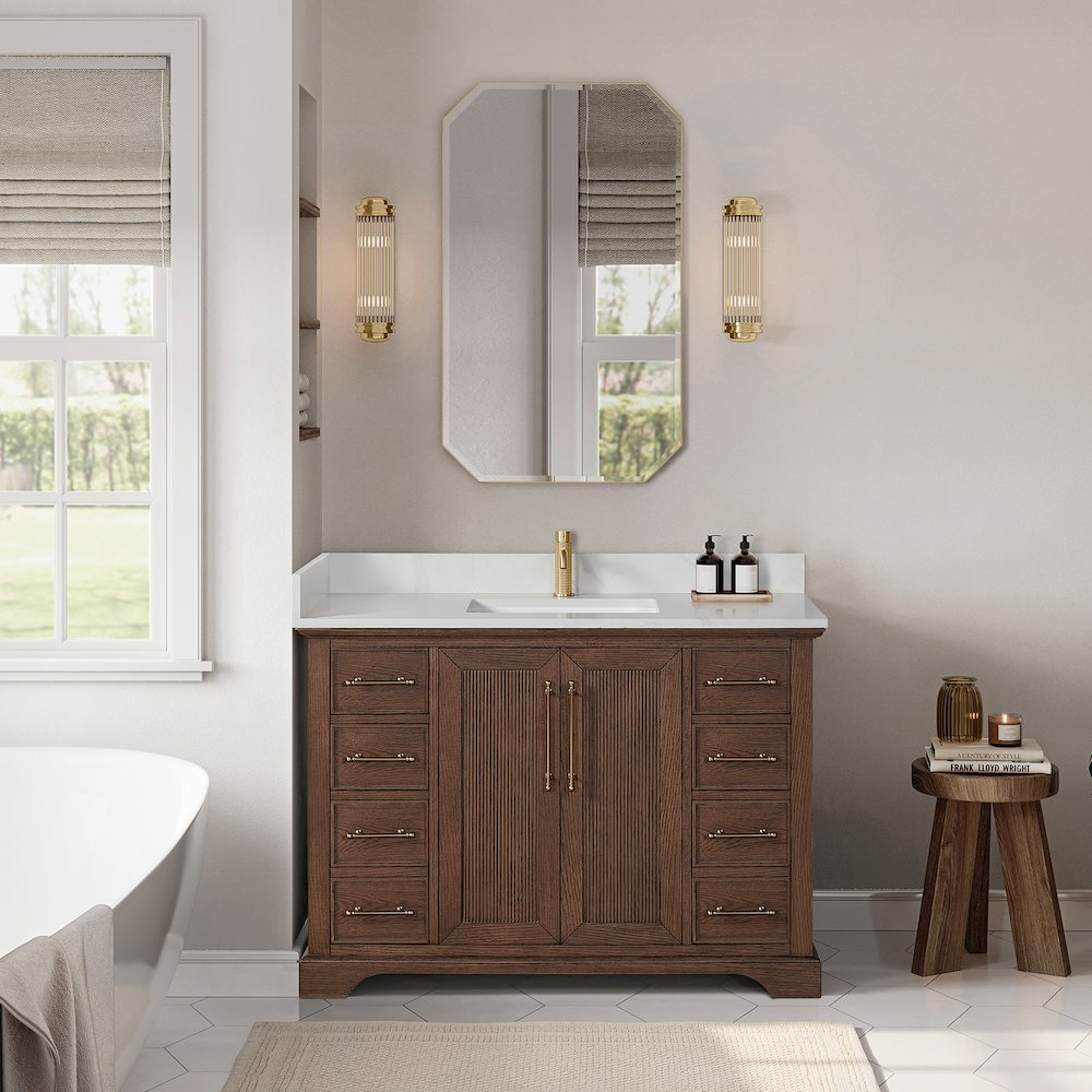 Tokyo 48" Freestanding Single Bath Vanity in Aged Dark Brown Oak. Picture 3