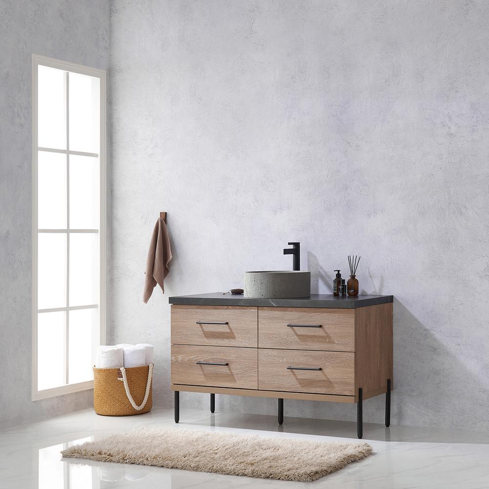 Single Sink Bath Vanity with Black Sintered Stone Top with Concrete Sink. Picture 14
