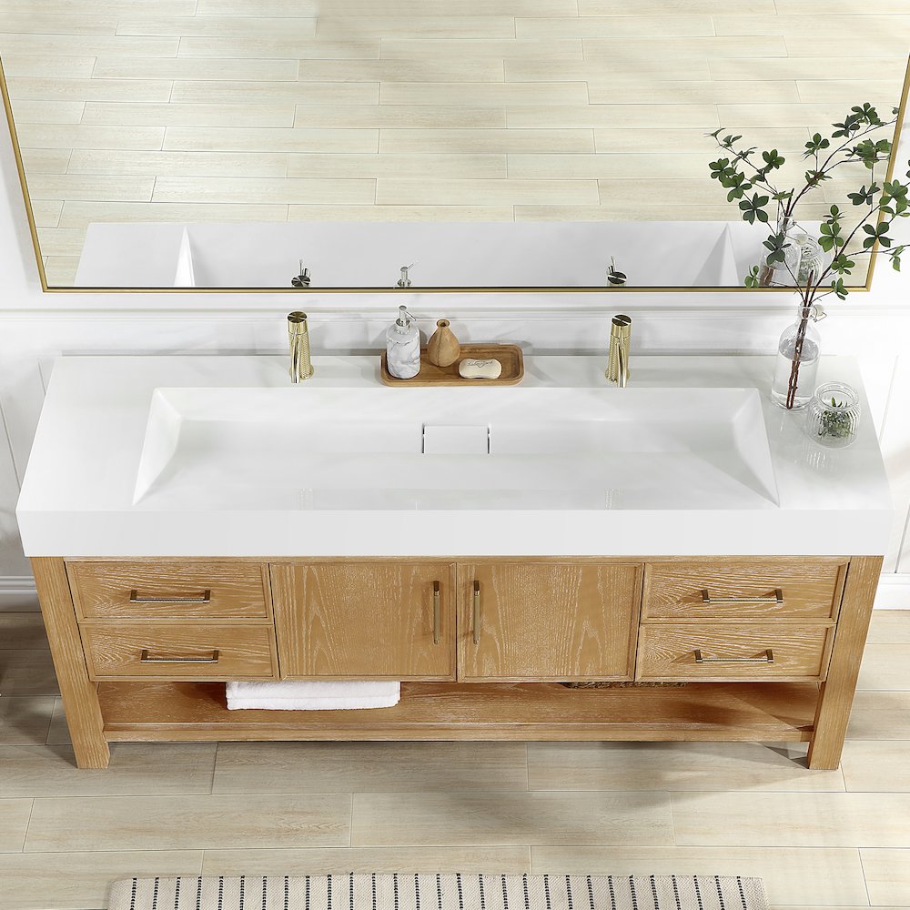 Rectangular White Finish Composite Granite Stone Console Bathroom Vanity Sink. Picture 2