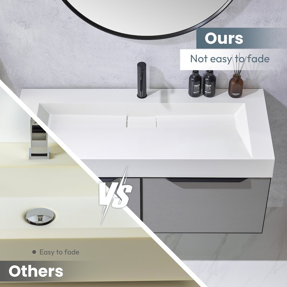 Rectangular White Finish Composite Granite Stone Console Bathroom Vanity Sink. Picture 7