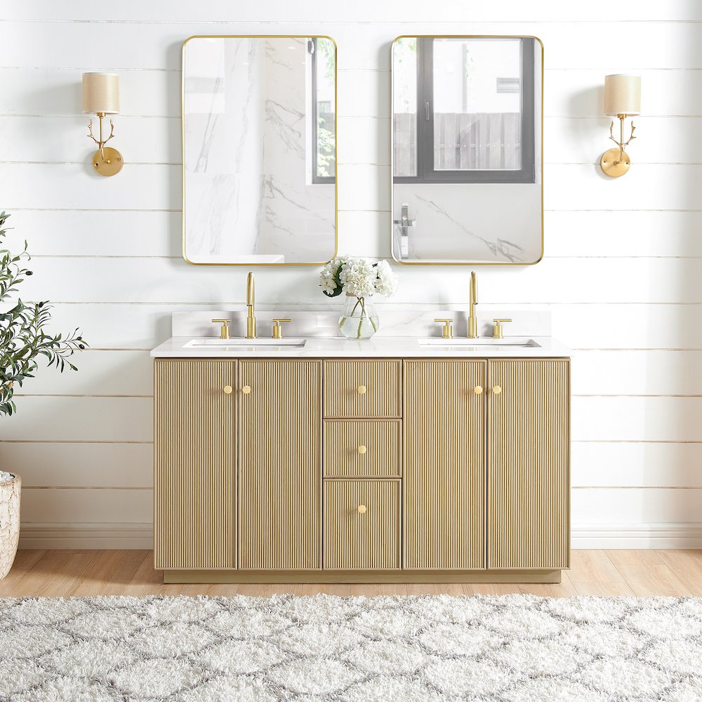 Oza 60M" Free-standing Double Bath Vanity in Aged Natural Oak. Picture 3