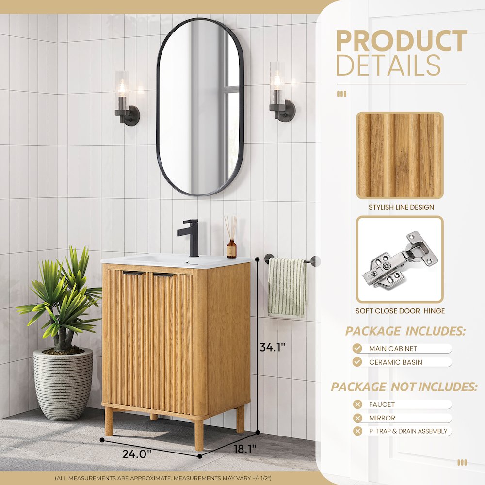 Mumbai 24" Free-standing Single Bath Vanity in Oak Weathering Light Brown. Picture 15