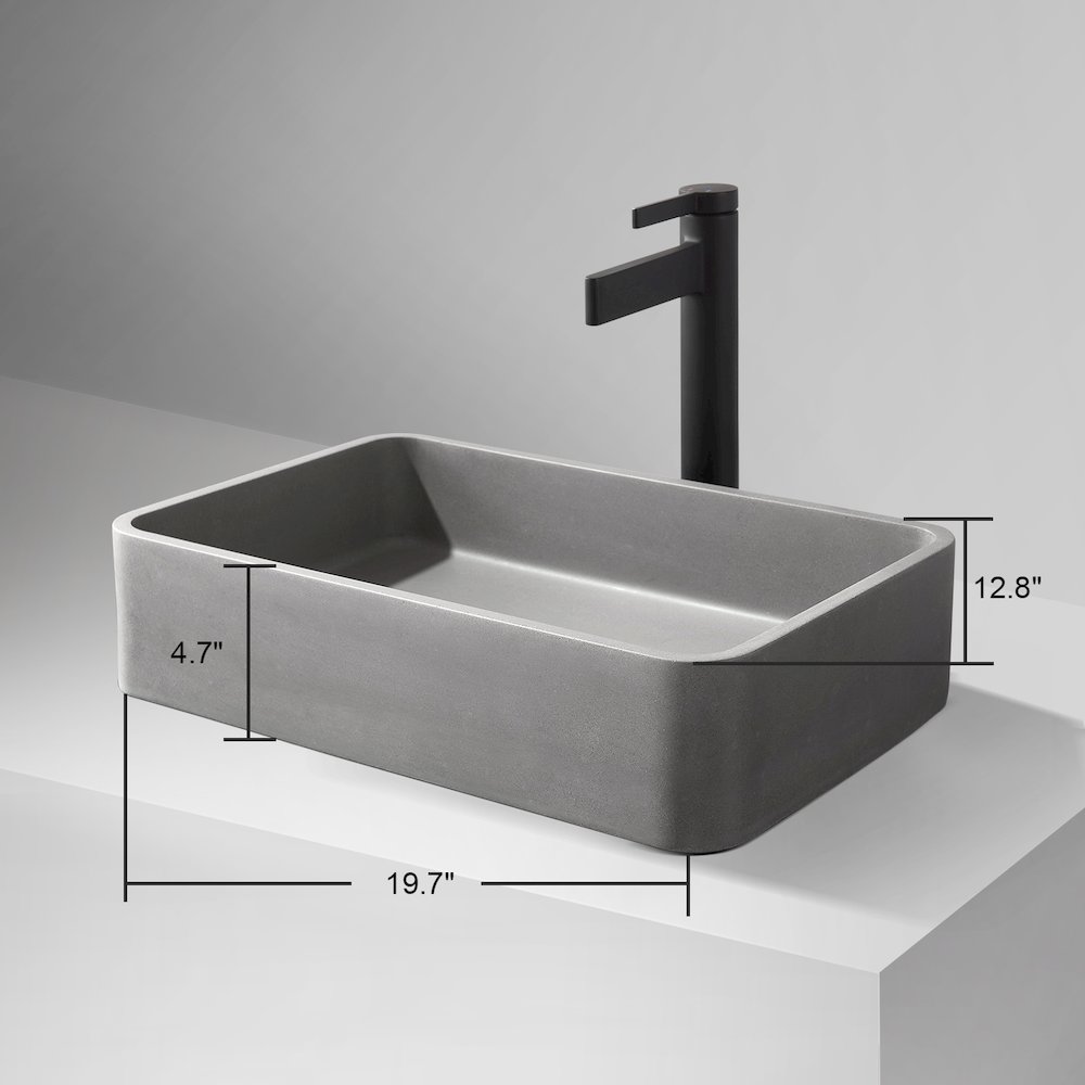 Vinnova Avila Grey Concrete Rectangular Vessel Bathroom Sink. Picture 7