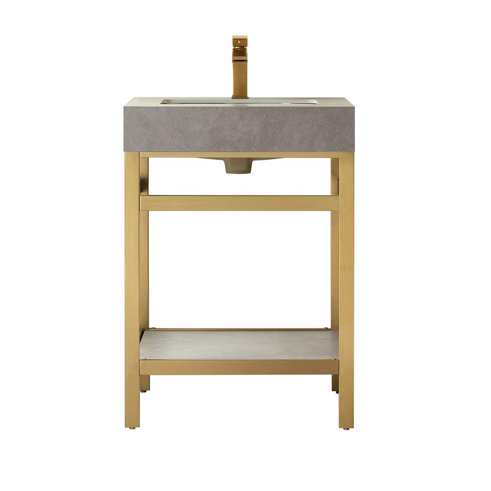 Single Sink Bath Vanity Metal Support with Grey Sintered Stone Top. Picture 1