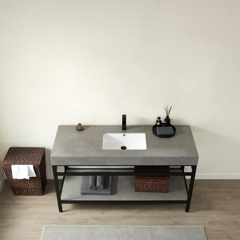 Single Sink Bath Vanity Metal Support with Grey Sintered Stone Top. Picture 5