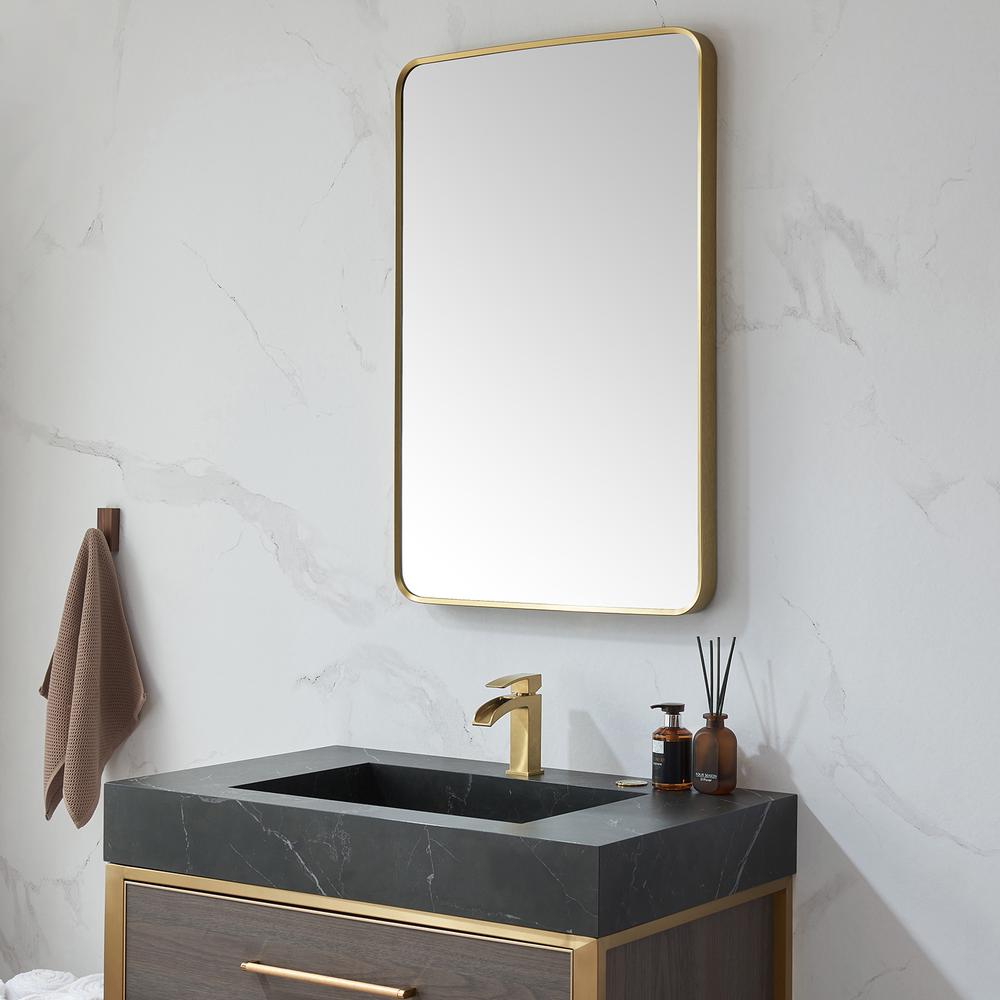 Mutriku 24 in. W x 36 in. H Rectangle Metal Wall Mirror in Brushed Gold. Picture 4