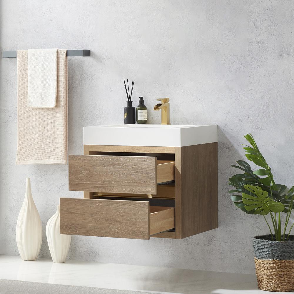 Single Sink Wall-Mount Bath Vanity with Composite Integral Square Sink Top. Picture 7