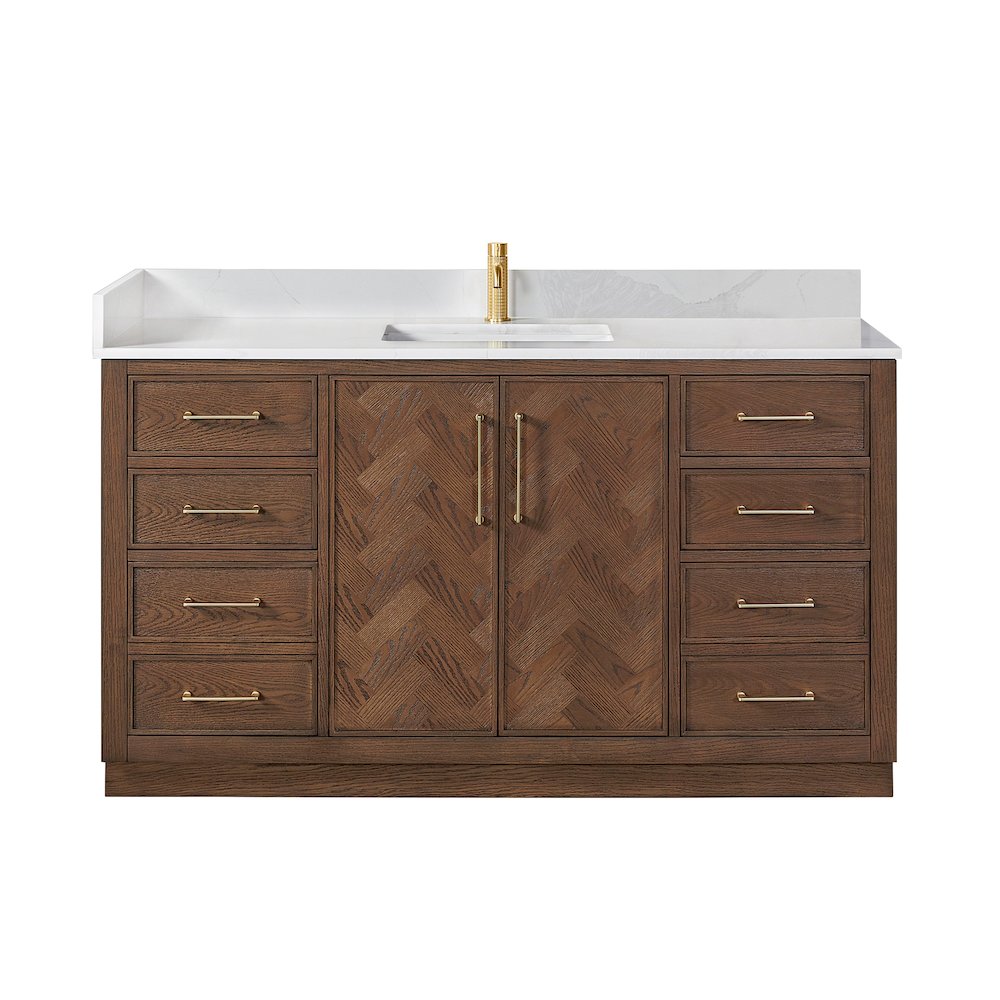 Jakarta 60" Freestanding Single Bath Vanity in Aged Dark Brown Oak. Picture 1