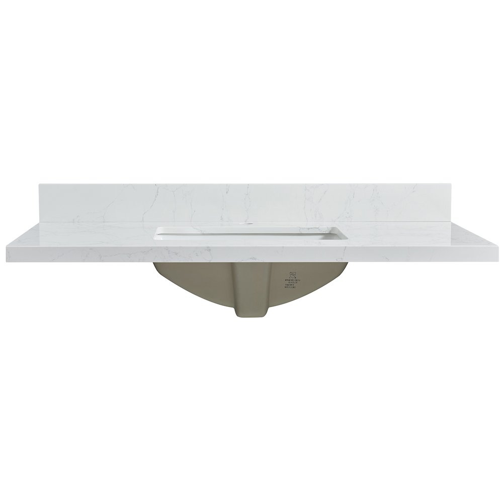 Composite Stone Vanity Top in Grain White with White Rectangular Single Sink. Picture 1