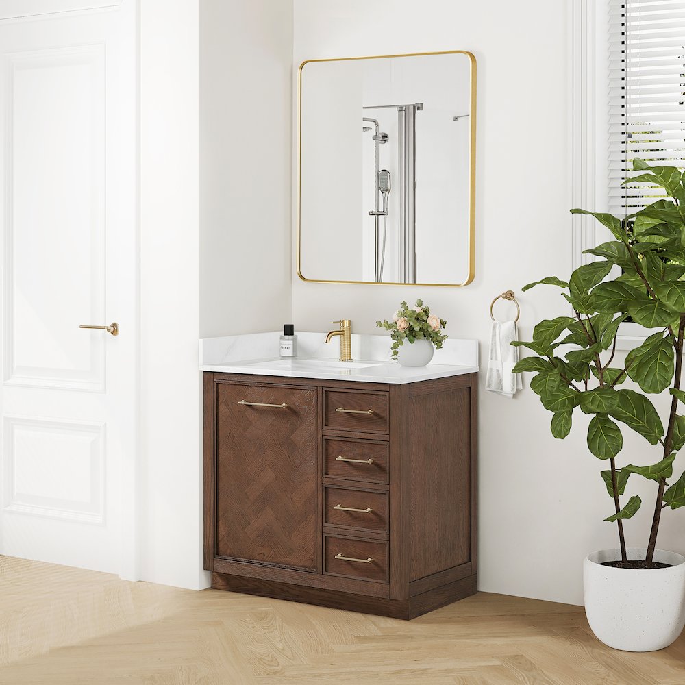 Jakarta 36" Freestanding Single Bath Vanity in Aged Dark Brown Oak. Picture 4