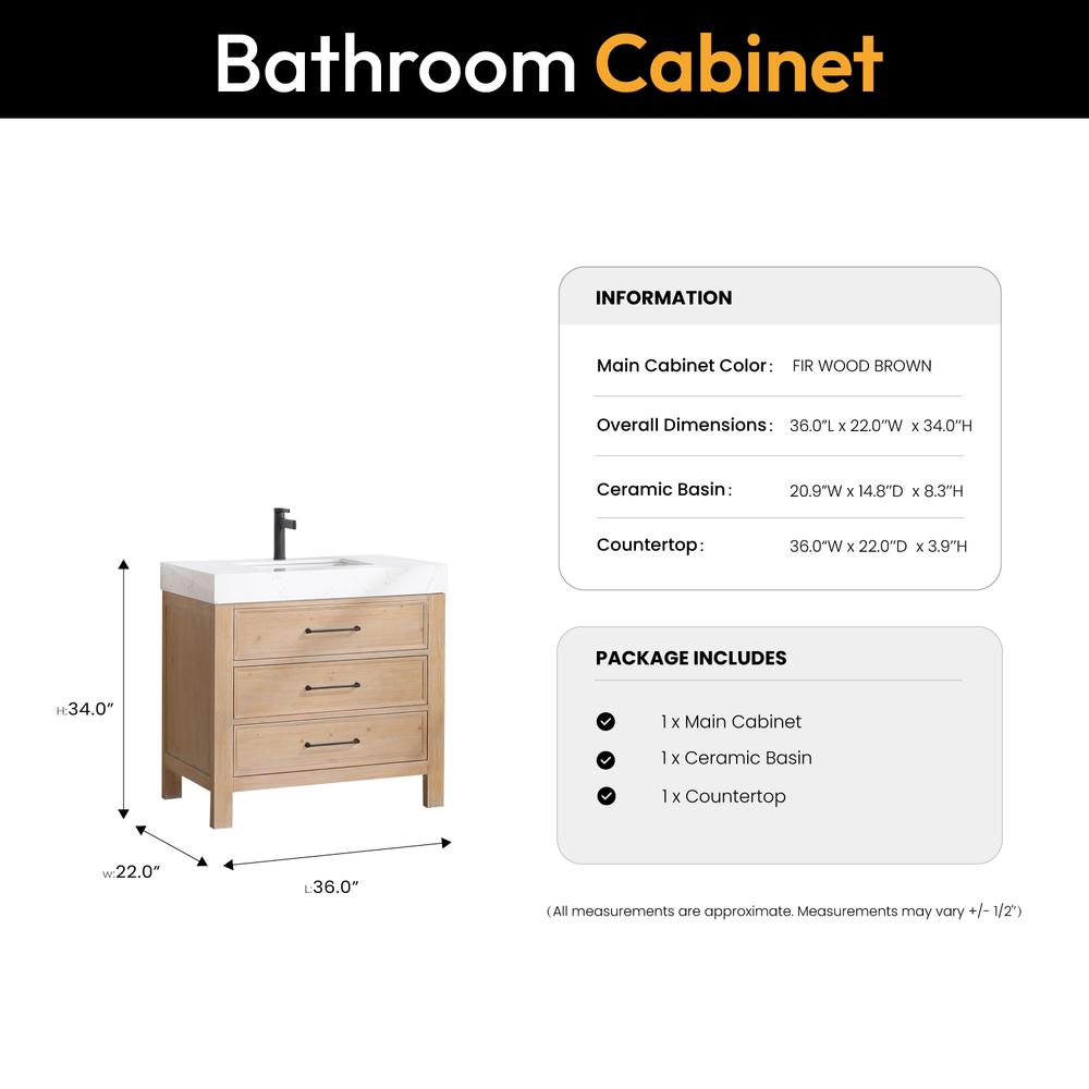 Free-standing Single Bathroom Vanity with Composite top in Lightning White. Picture 15