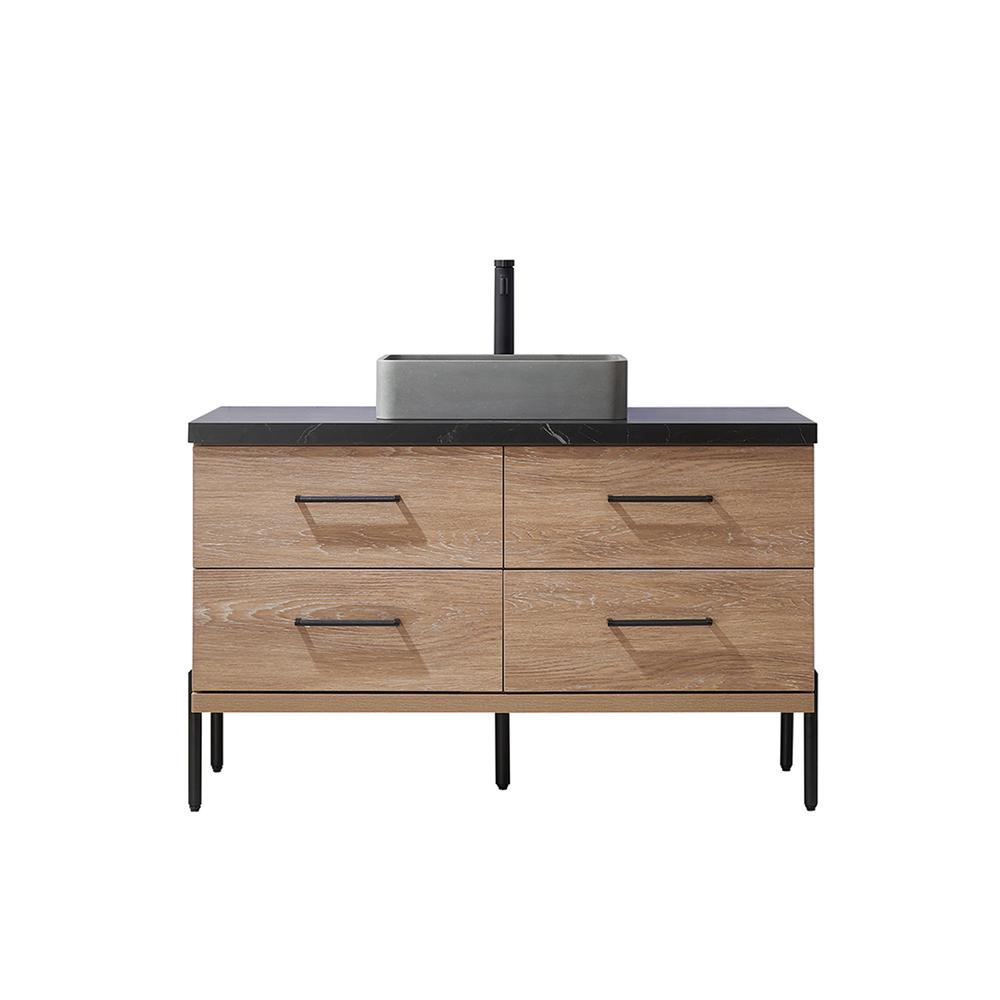 Single Sink Bath Vanity with Black Sintered Stone Top with Concrete Sink. Picture 1