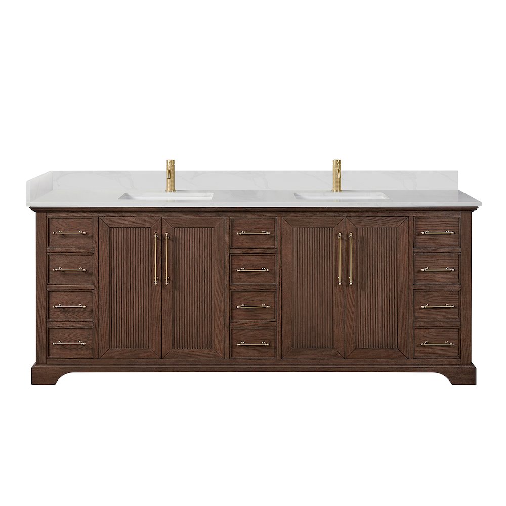 Tokyo 84" Freestanding Double Bath Vanity in Aged Dark Brown Oak. Picture 1