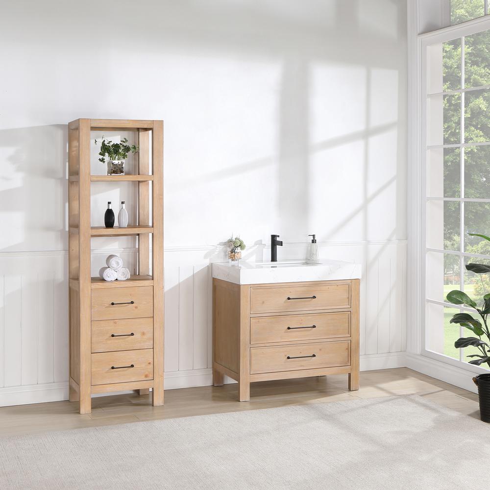 Free-standing Single Bathroom Vanity with Composite top in Lightning White. Picture 14