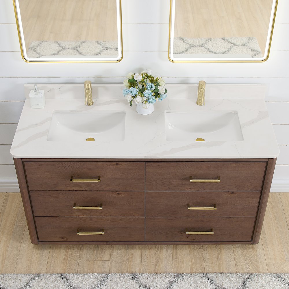 Porto 60M" Free-standing Double Bath Vanity in Aged Dark Brown Oak. Picture 3
