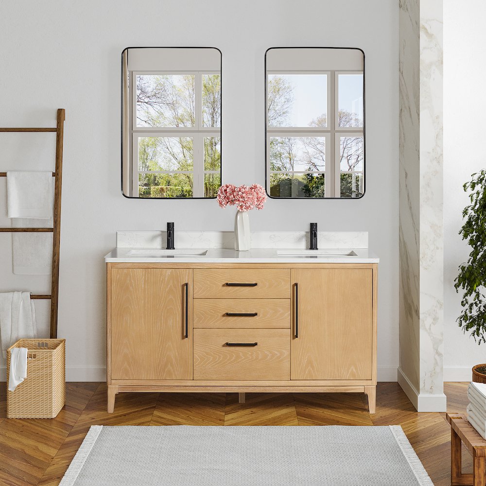 Gara 60M" Free-standing Double Bath Vanity in Washed Ash Grey. Picture 4