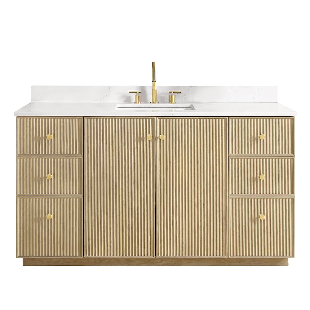 Oza 60" Free-standing Single Bath Vanity in Aged Natural Oak. Picture 1
