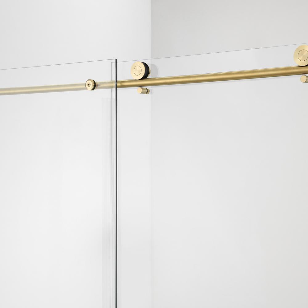 Villena 60" W x 58" H Single Sliding Frameless Tub Door in Brushed Gold. Picture 3
