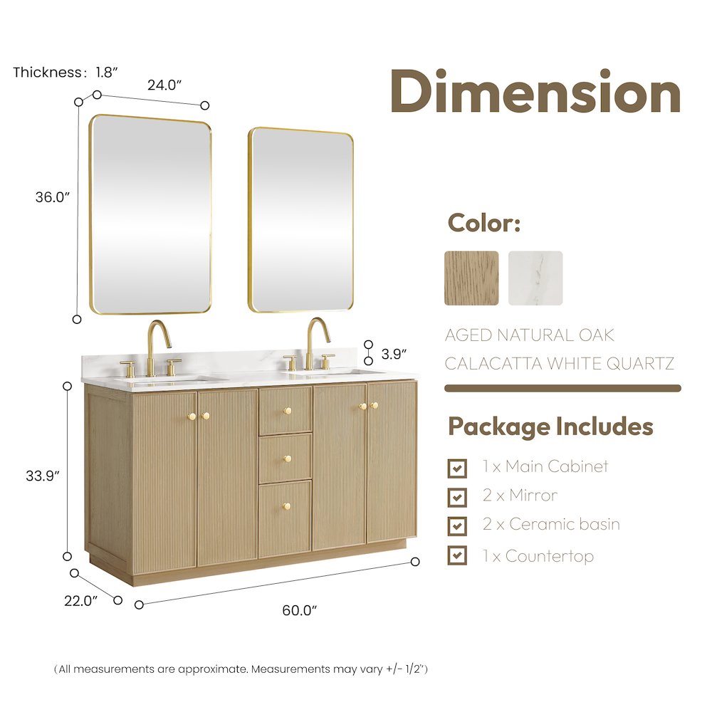 Oza 60M" Free-standing Double Bath Vanity in Aged Natural Oak. Picture 17