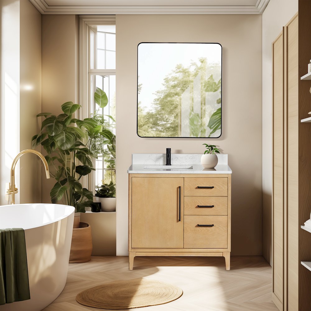 Gara 36" Free-standing Single Bath Vanity in Washed Ash Grey. Picture 3