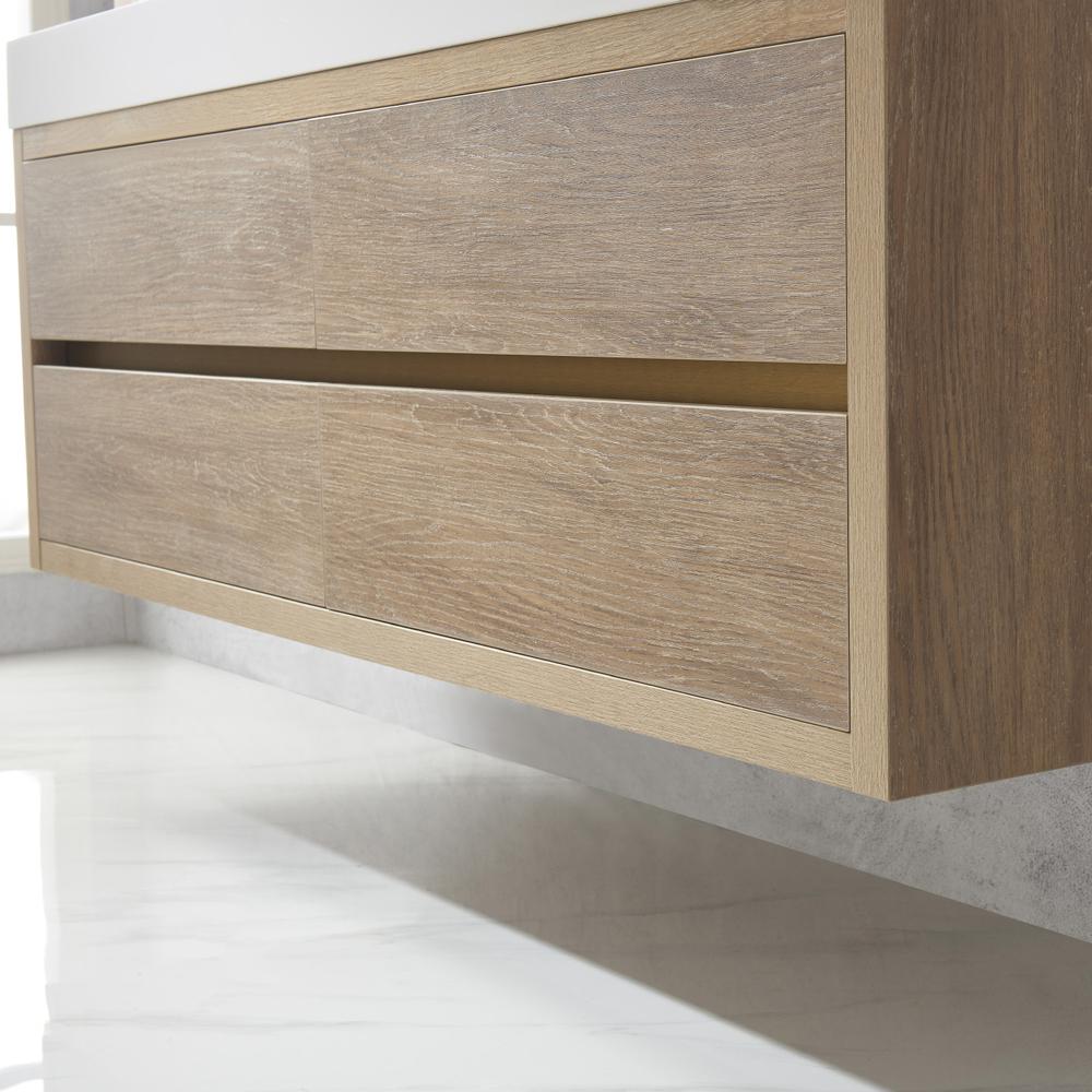 Single Sink Wall-Mount Bath Vanity Composite Integral Sink Top and Mirror. Picture 9
