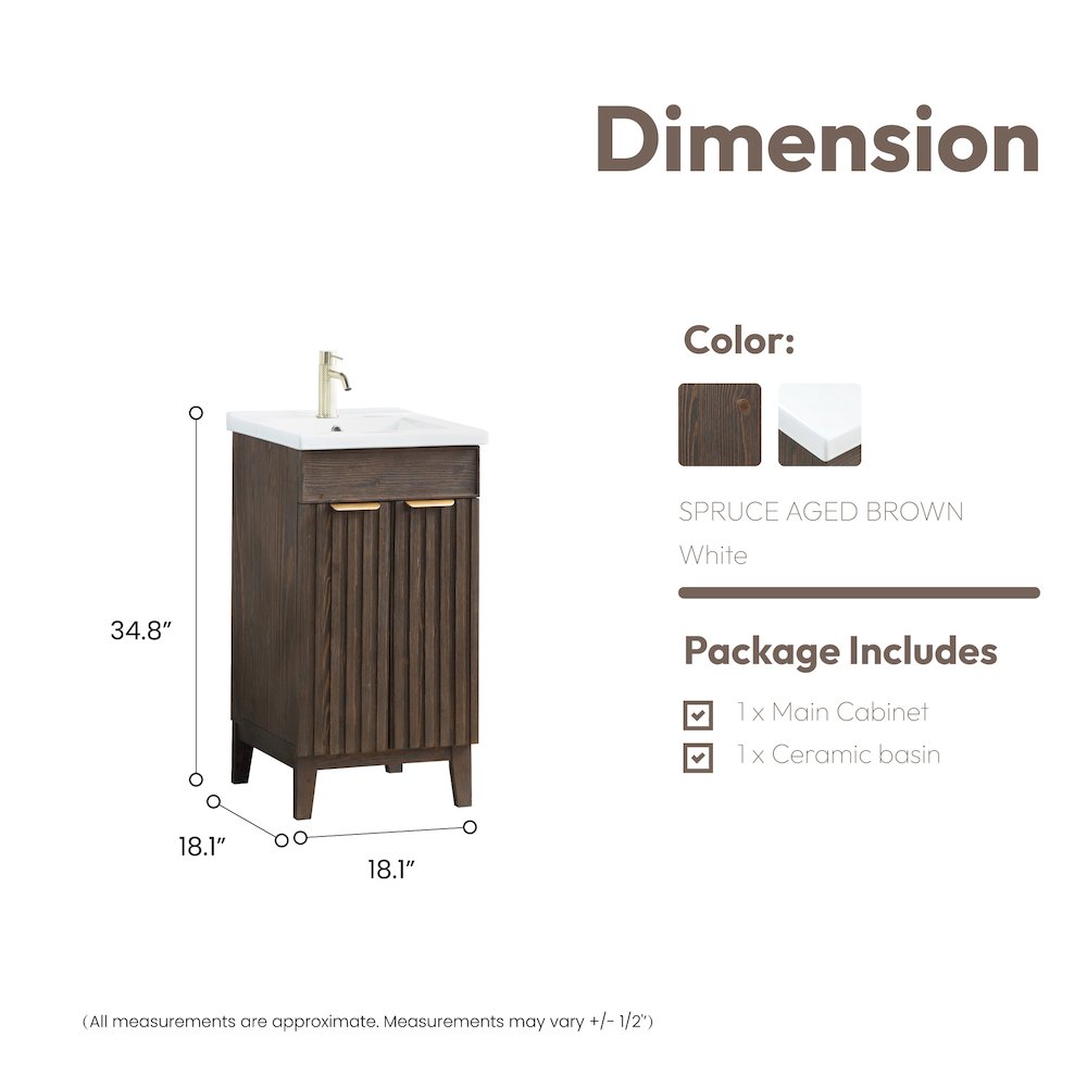 Palos 18" Free-standing Single Bath Vanity in Spruce Aged Brown. Picture 15