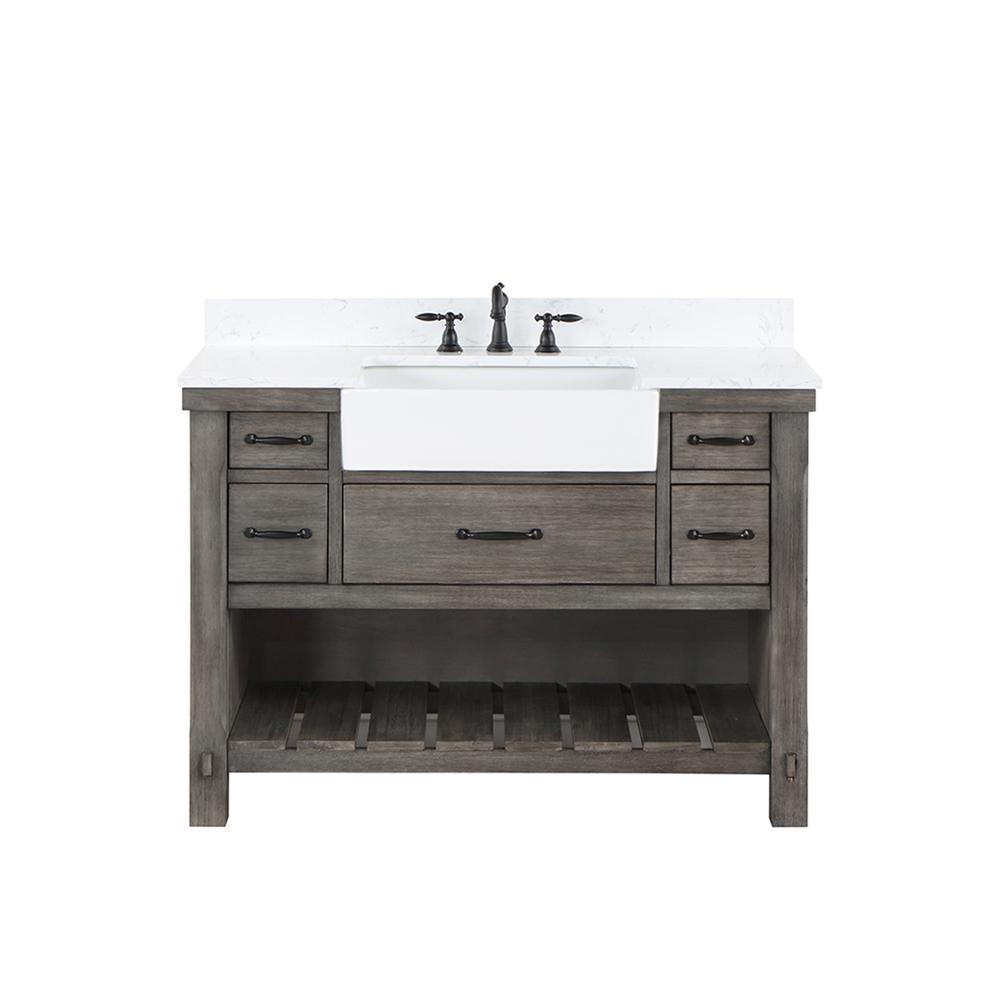 Single Bath Vanity with Composite Stone Top, White Farmhouse Basin. Picture 1