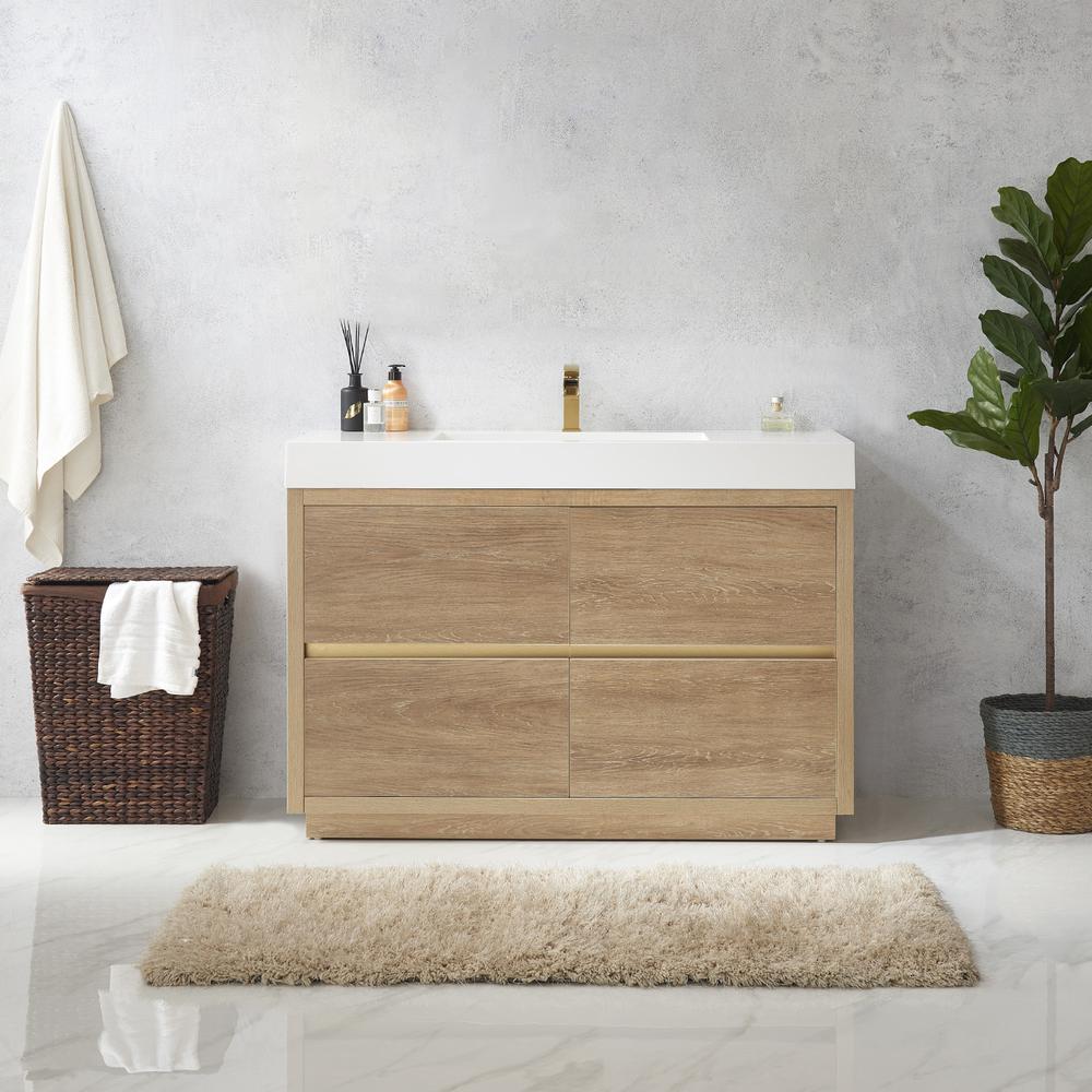 Single Sink Bath Vanity with White Composite Integral Square Sink Top. Picture 3