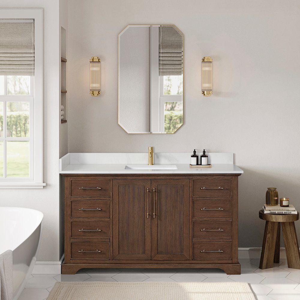 Tokyo 60" Freestanding Single Bath Vanity in Aged Dark Brown Oak. Picture 3