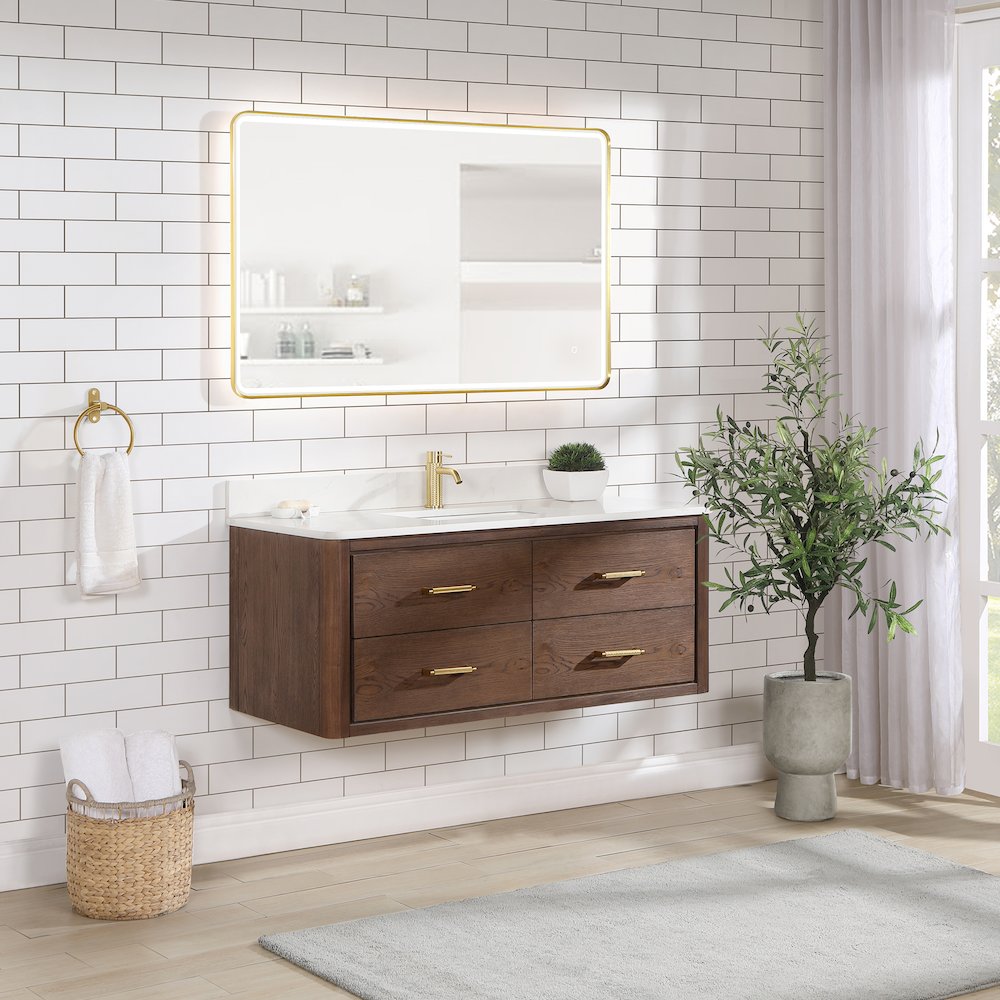 Cristo 48" Floating Single Bath Vanity in Aged Dark Brown Oak. Picture 5