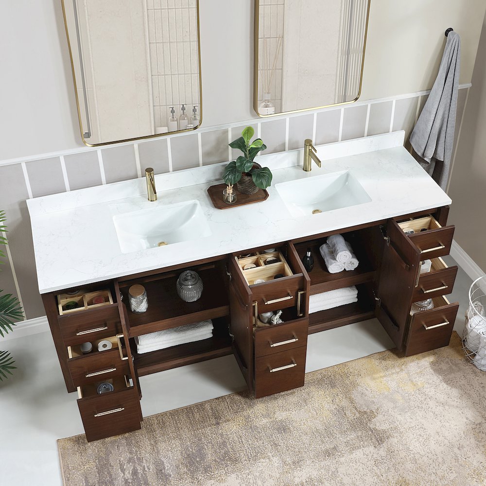 San 84" Free-standing Double Bath Vanity in Natural Walnut. Picture 6